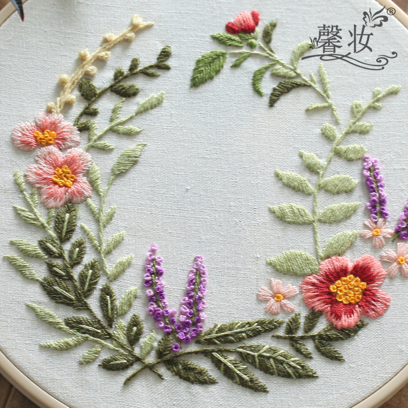 Комплект за бродерия върху платно DIY – Средиземноморски стил, памучно-ленено платно, мотив растения, су бродерия