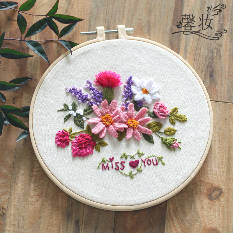 Комплект за бродерия върху платно DIY – Средиземноморски стил, памучно-ленено платно, мотив растения, су бродерия