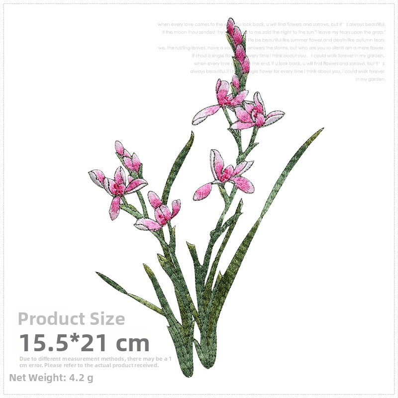 Εθνο-στυλ appliqué με ορχιδέα για ρούχα, rayon, Rainbow embroidery, με αυτοκόλλητο πίσω για σιδέρωμα