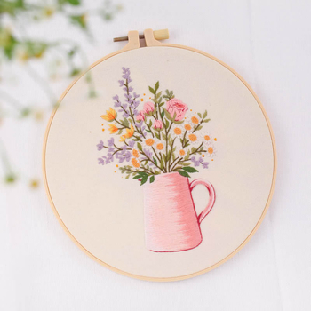 DIY komplet za križićno šivanje: poluizvedeni početnički set, platno od pamuka i lana, motivi cvijeće, trava, lišće