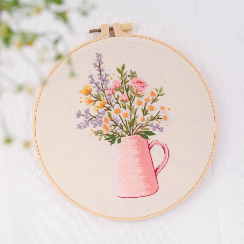DIY komplet za križićno šivanje: poluizvedeni početnički set, platno od pamuka i lana, motivi cvijeće, trava, lišće