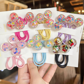 Dječji dodaci za kosu, korejski stil, okrugla kuglica sa šljokicama, ručno izrađeno od akrila, 2-dijelni set