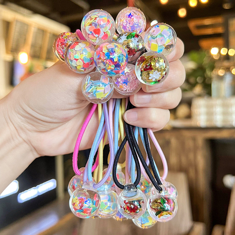 Dječji dodaci za kosu, korejski stil, okrugla kuglica sa šljokicama, ručno izrađeno od akrila, 2-dijelni set