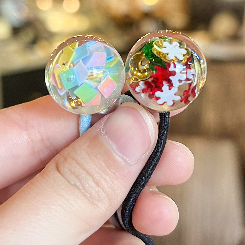 Dječji dodaci za kosu, korejski stil, okrugla kuglica sa šljokicama, ručno izrađeno od akrila, 2-dijelni set