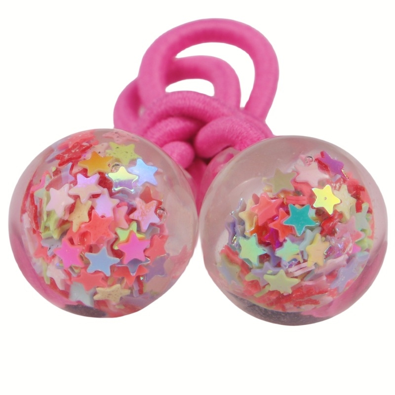 Dječji dodaci za kosu, korejski stil, okrugla kuglica sa šljokicama, ručno izrađeno od akrila, 2-dijelni set