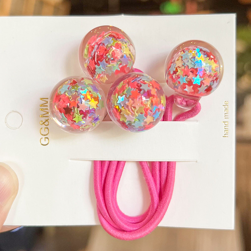 Dječji dodaci za kosu, korejski stil, okrugla kuglica sa šljokicama, ručno izrađeno od akrila, 2-dijelni set