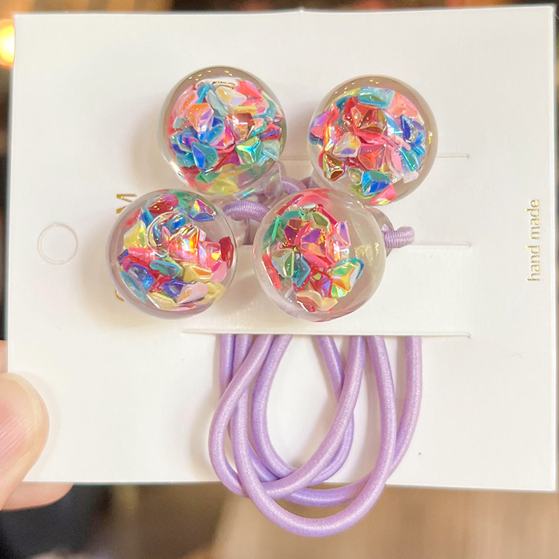 Dječji dodaci za kosu, korejski stil, okrugla kuglica sa šljokicama, ručno izrađeno od akrila, 2-dijelni set