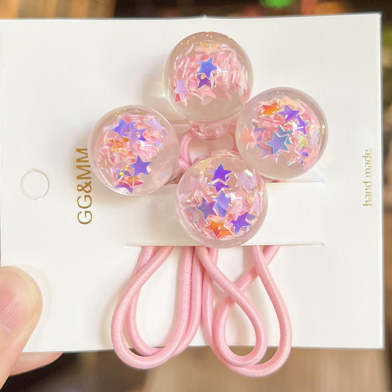 Dječji dodaci za kosu, korejski stil, okrugla kuglica sa šljokicama, ručno izrađeno od akrila, 2-dijelni set