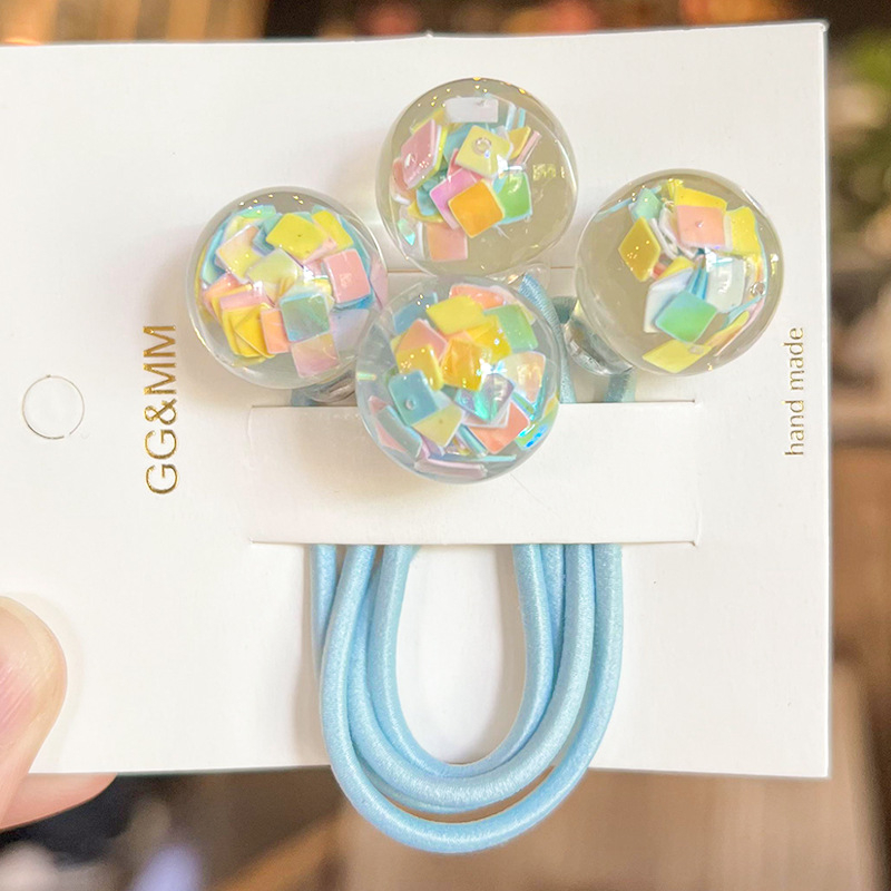 Dječji dodaci za kosu, korejski stil, okrugla kuglica sa šljokicama, ručno izrađeno od akrila, 2-dijelni set