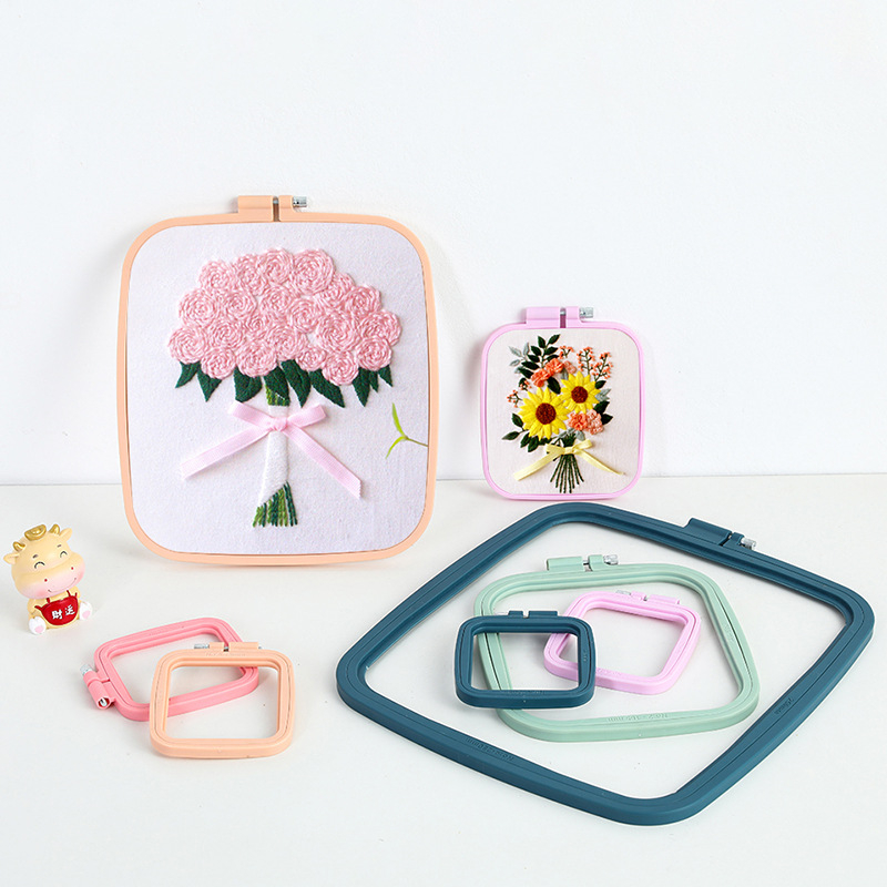 Kryžiaus siuvimo rinkinys su kvadratiniu siuvimo rėmu, 11CT audinys, plastikinis lakštas, figūros raštas