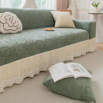 Jacquard velvet kauč pokrivač, otporan na grebanje mačaka — potpuno prekrivanje, elastični zaštitni pokrov za četiri sezone, uzorak biljaka i cvijeća (2025)