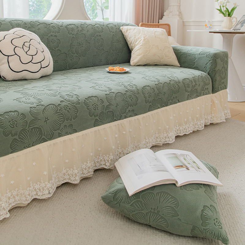 Jacquard velvet kauč pokrivač, otporan na grebanje mačaka — potpuno prekrivanje, elastični zaštitni pokrov za četiri sezone, uzorak biljaka i cvijeća (2025)