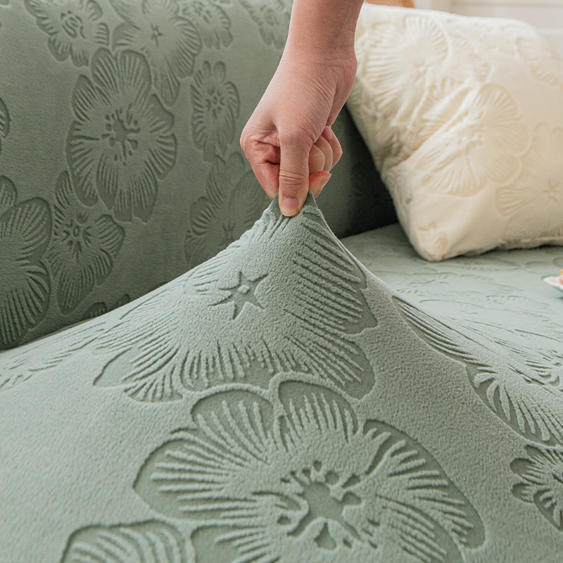 Jacquard velvet kauč pokrivač, otporan na grebanje mačaka — potpuno prekrivanje, elastični zaštitni pokrov za četiri sezone, uzorak biljaka i cvijeća (2025)