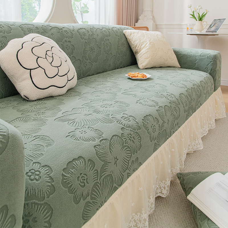 Jacquard velvet kauč pokrivač, otporan na grebanje mačaka — potpuno prekrivanje, elastični zaštitni pokrov za četiri sezone, uzorak biljaka i cvijeća (2025)