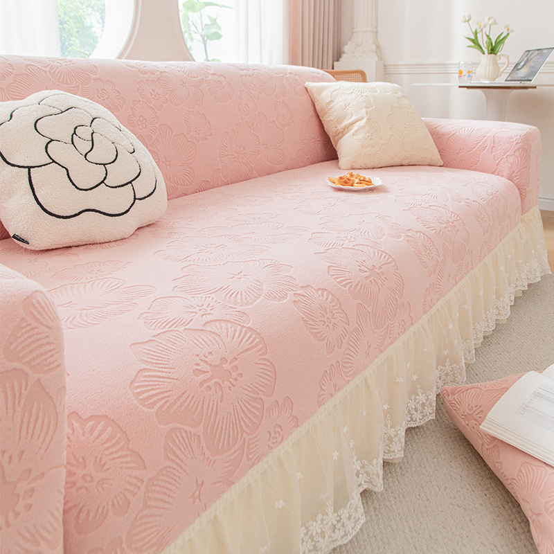 Jacquard velvet kauč pokrivač, otporan na grebanje mačaka — potpuno prekrivanje, elastični zaštitni pokrov za četiri sezone, uzorak biljaka i cvijeća (2025)