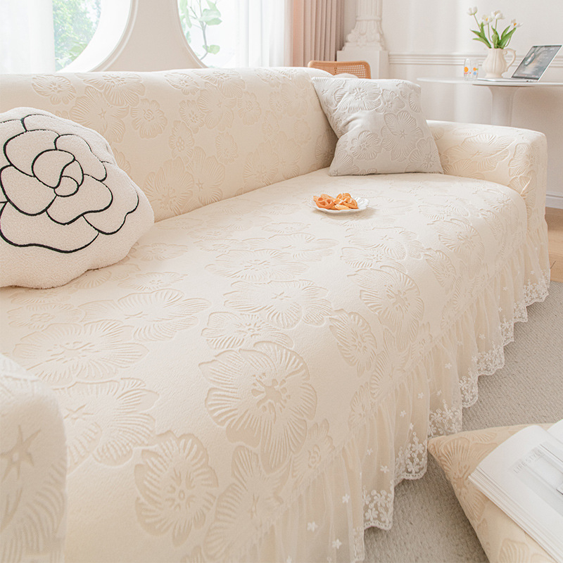 Jacquard velvet kauč pokrivač, otporan na grebanje mačaka — potpuno prekrivanje, elastični zaštitni pokrov za četiri sezone, uzorak biljaka i cvijeća (2025)