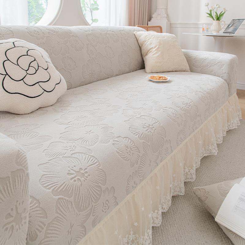 Jacquard velvet kauč pokrivač, otporan na grebanje mačaka — potpuno prekrivanje, elastični zaštitni pokrov za četiri sezone, uzorak biljaka i cvijeća (2025)