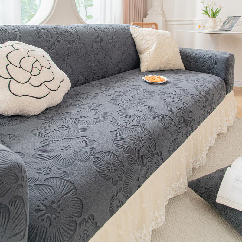 Jacquard velvet kauč pokrivač, otporan na grebanje mačaka — potpuno prekrivanje, elastični zaštitni pokrov za četiri sezone, uzorak biljaka i cvijeća (2025)