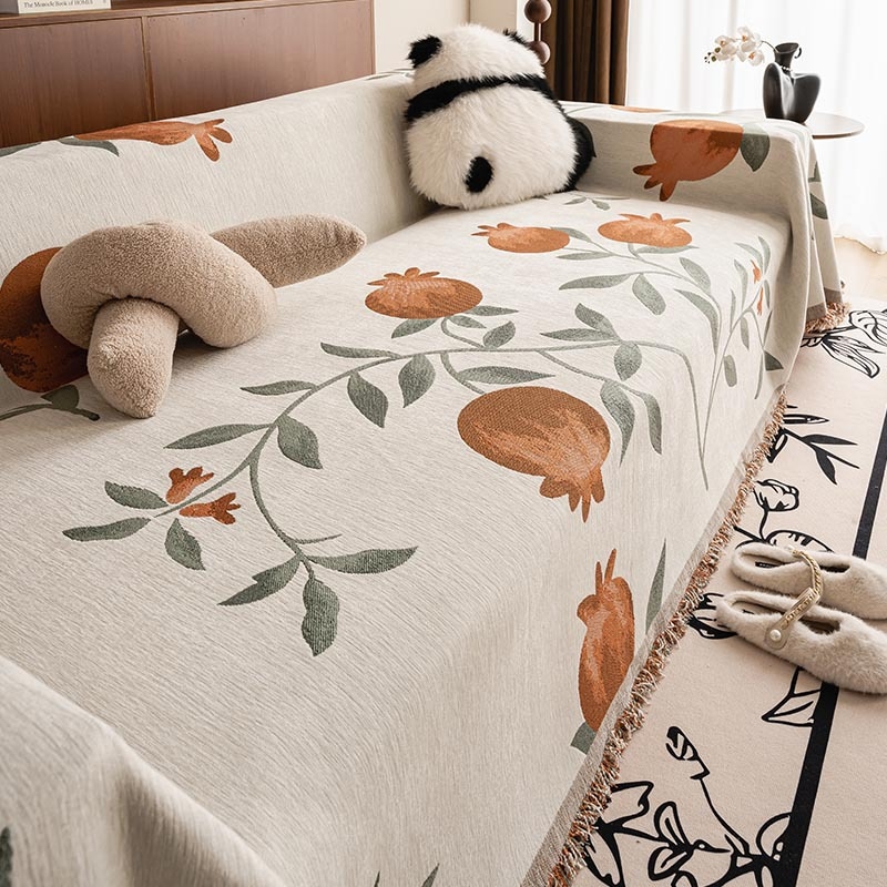 Chenille navlaka za kauč, za kombinirani kauč, cvjetni uzorak, minimalistički modern stil