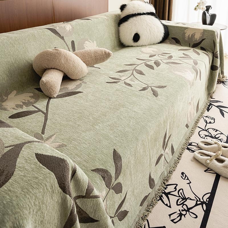 Chenille navlaka za kauč, za kombinirani kauč, cvjetni uzorak, minimalistički modern stil