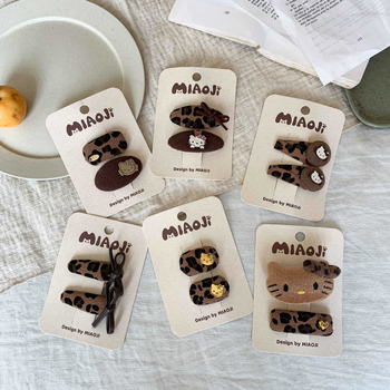 Клипси за коса за момичета, леопардов принт, сладък карикатурен дизайн, тъканина, есен 2025, деца