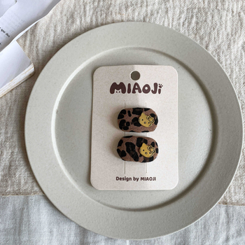 Клипси за коса за момичета, леопардов принт, сладък карикатурен дизайн, тъканина, есен 2025, деца