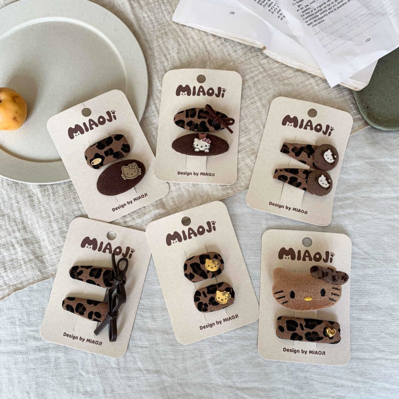 Клипси за коса за момичета, леопардов принт, сладък карикатурен дизайн, тъканина, есен 2025, деца