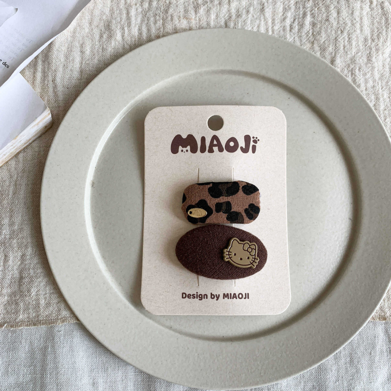 Клипси за коса за момичета, леопардов принт, сладък карикатурен дизайн, тъканина, есен 2025, деца