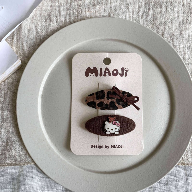 Клипси за коса за момичета, леопардов принт, сладък карикатурен дизайн, тъканина, есен 2025, деца