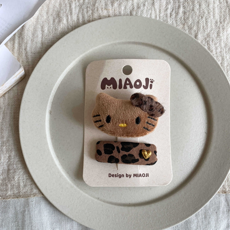 Клипси за коса за момичета, леопардов принт, сладък карикатурен дизайн, тъканина, есен 2025, деца