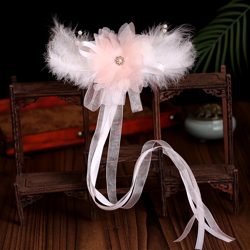 Accesoriu pentru cap Hanfu pentru copii, pene antice, lucrat manual, pluș, clips drept