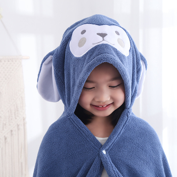 Prosop de baie pentru copii cu glugă din coral fleece, 150D, conținut nylon 15%, broderie și tivire, greutate 300-400 g