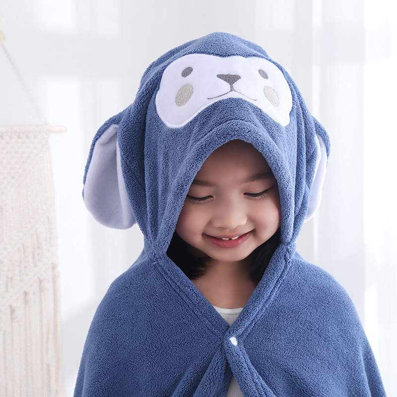 Prosop de baie pentru copii cu glugă din coral fleece, 150D, conținut nylon 15%, broderie și tivire, greutate 300-400 g