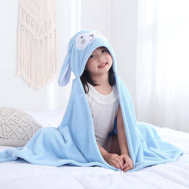 Prosop de baie pentru copii cu glugă din coral fleece, 150D, conținut nylon 15%, broderie și tivire, greutate 300-400 g