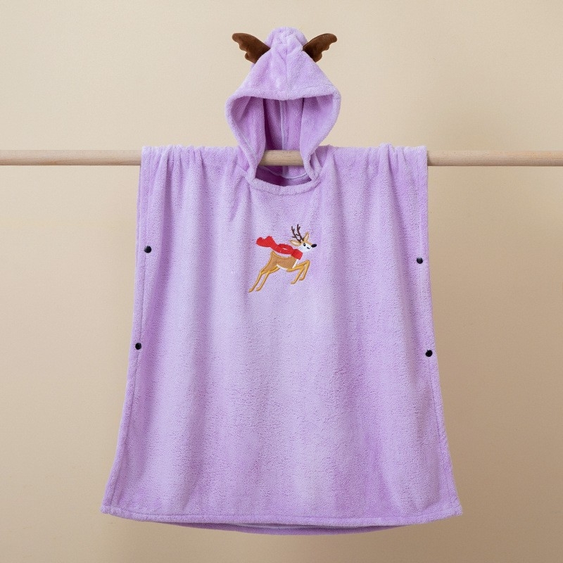 Prosop de baie cu glugă pentru copii, din Coral Fleece, 300–400 g/m², 150D, țesătură simplă, procesare personalizată