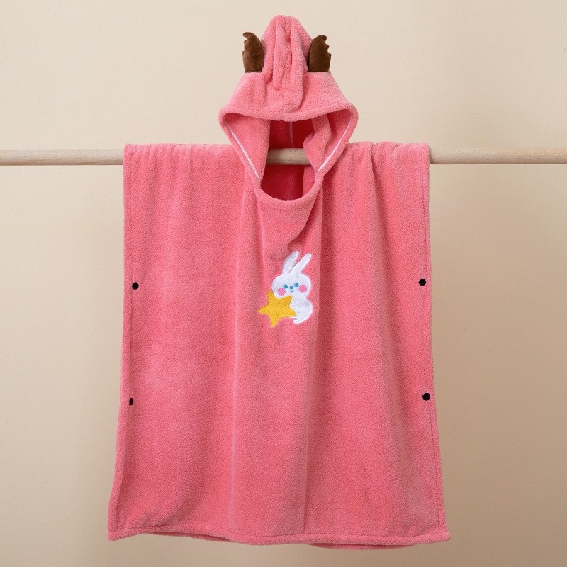 Prosop de baie cu glugă pentru copii, din Coral Fleece, 300–400 g/m², 150D, țesătură simplă, procesare personalizată