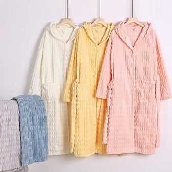 Halat de baie cu glugă din fleece coral, pentru iarnă, pentru cupluri, absorbant la apă, poliester, 600 g