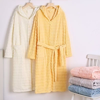 Halat de baie cu glugă din fleece coral, pentru iarnă, pentru cupluri, absorbant la apă, poliester, 600 g