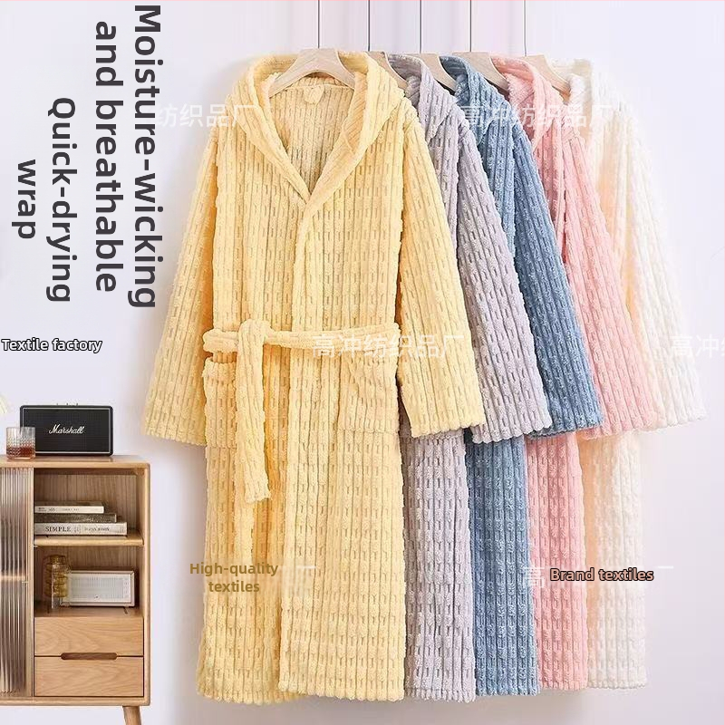 Halat de baie cu glugă din fleece coral, pentru iarnă, pentru cupluri, absorbant la apă, poliester, 600 g