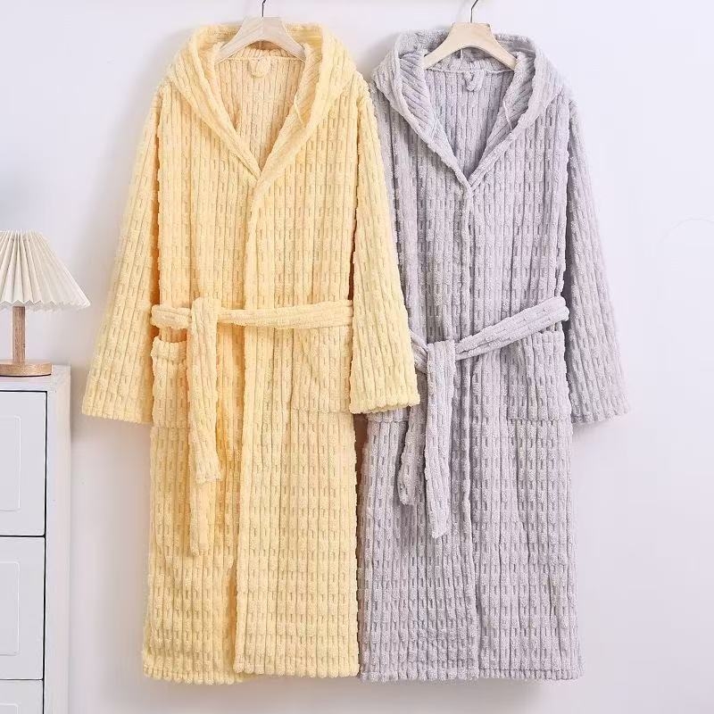 Halat de baie cu glugă din fleece coral, pentru iarnă, pentru cupluri, absorbant la apă, poliester, 600 g