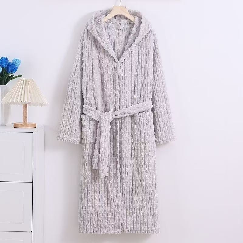 Halat de baie cu glugă din fleece coral, pentru iarnă, pentru cupluri, absorbant la apă, poliester, 600 g