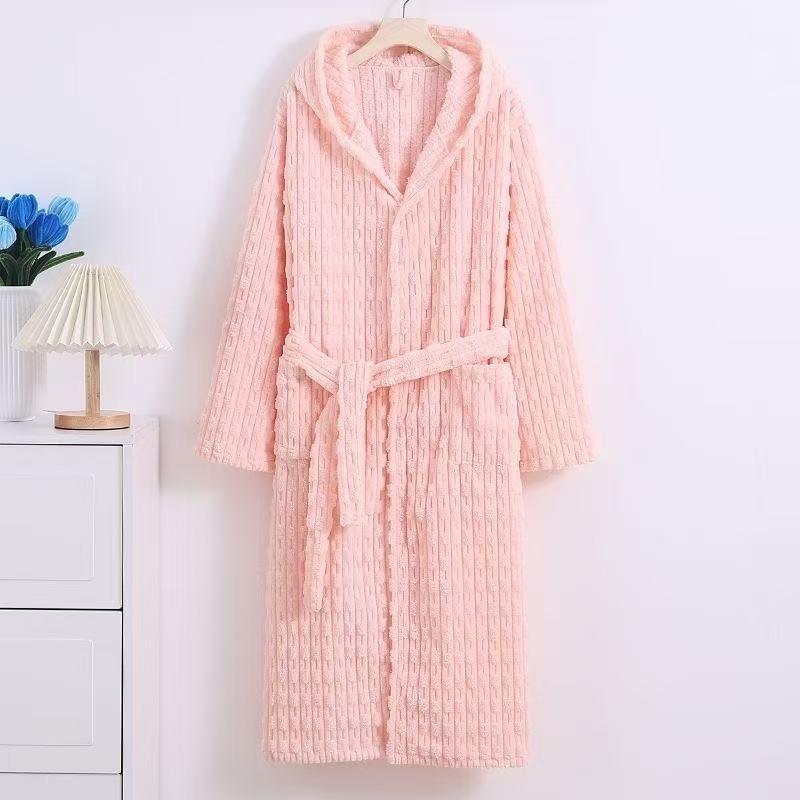 Halat de baie cu glugă din fleece coral, pentru iarnă, pentru cupluri, absorbant la apă, poliester, 600 g