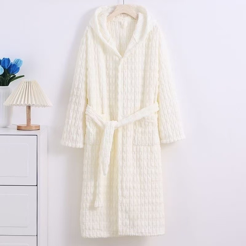 Halat de baie cu glugă din fleece coral, pentru iarnă, pentru cupluri, absorbant la apă, poliester, 600 g