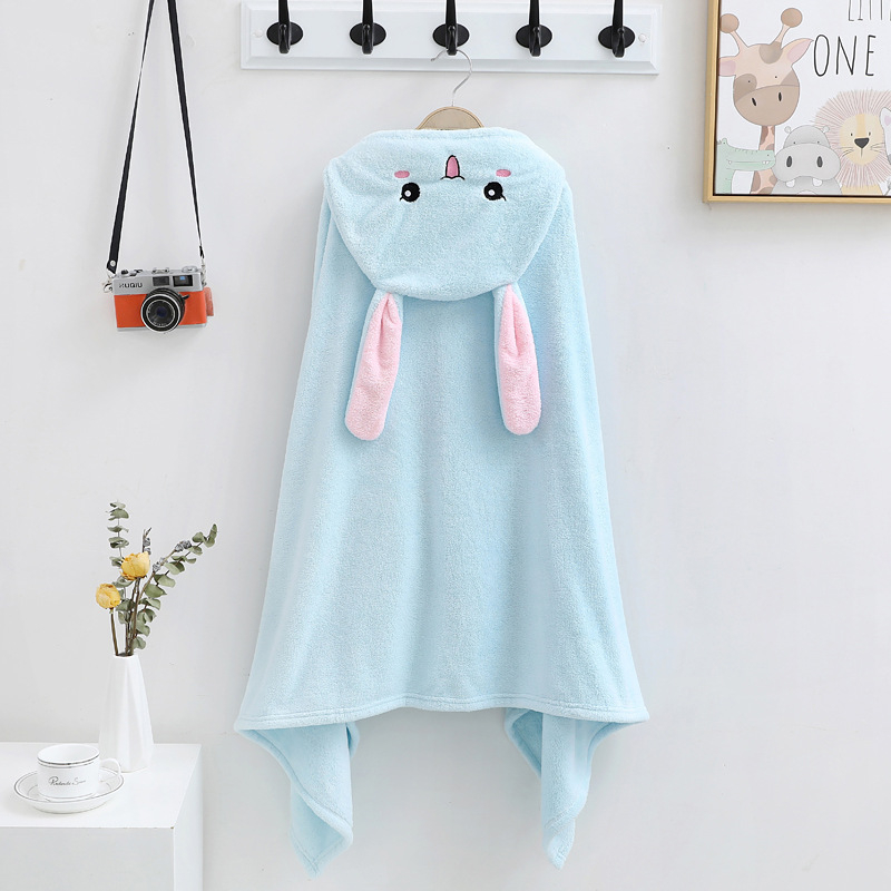 Halat de baie pentru copii cu glugă din coral fleece, moale și absorbant, 150D fir, țesătură simplă, greutate 200–300 g/m²