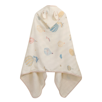 Pelerină de baie cu glugă din țesătură de bumbac — patru straturi, pentru sugari și copii mici – 150D, 300–400 g/m², cusătură, imprimare, margine cu cârlig