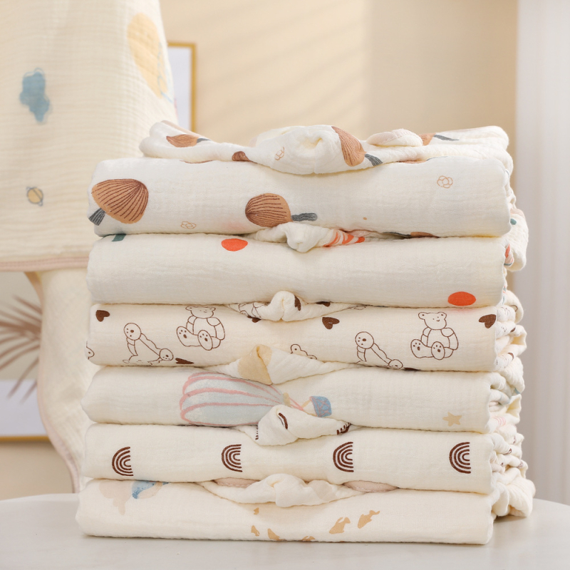 Pelerină de baie cu glugă din țesătură de bumbac — patru straturi, pentru sugari și copii mici – 150D, 300–400 g/m², cusătură, imprimare, margine cu cârlig