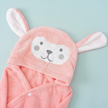 Halat de baie pentru copii cu glugă, Coral Fleece, 400–500 g, 150D, Plain Weave, Procesare personalizabilă