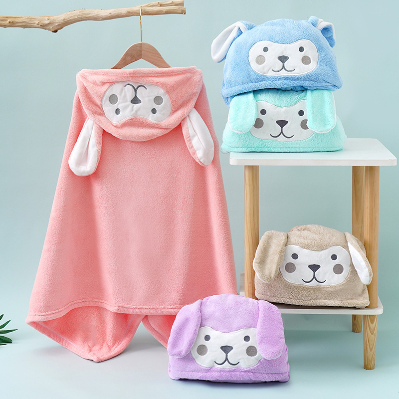 Halat de baie pentru copii cu glugă, Coral Fleece, 400–500 g, 150D, Plain Weave, Procesare personalizabilă