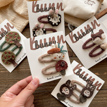 Детски клип за коса с анимационно зайче - плат, Tie-Dye ефект, модел със малки животни, за деца