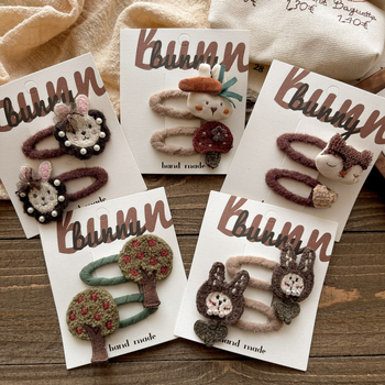 Детски клип за коса с анимационно зайче - плат, Tie-Dye ефект, модел със малки животни, за деца